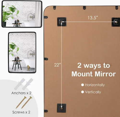 Vista 4 de MAT EXPERT Espejo de pared rectangular de 30 x 22 pulgadas, espejo de baño con marco de metal negro y esquinas redondeadas, espejo de maquillaje