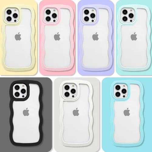 Vista 5 de Anuck Funda para iPhone 13 Pro con borde ondulado, diseño trasero transparente, agarre antideslizante, forma de marco rizado ondulado, a prueba