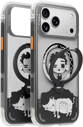 Vista 32 de TORRAS Ostand Q3 Air - Funda para iPhone 17 Pro con soporte magnético de 360°, compatible con MagSafe, probada contra caídas de grado mil, botón