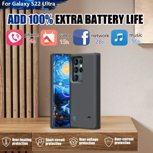 Vista 3 de Funda de batería para Samsung Galaxy S22 Ultra, funda de carga de batería extendida recargable de 5000 mAh, añade 100% jugo extra, no para S22