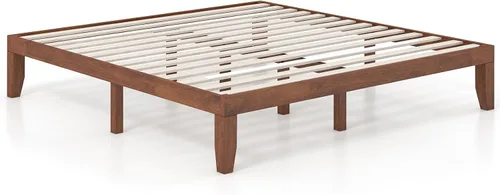 Vista 11 de KOMFOTT Armazón de cama de plataforma de madera de 14 pulgadas, tamaño Twin, base de colchón de madera con marco de madera de caucho, fuerte soporte