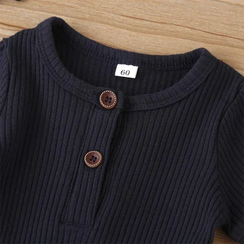 Vista 29 de Mameluco unisex de manga corta para bebé recién nacido, con botones, de una pieza, ropa de color sólido