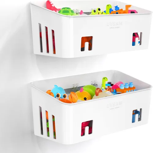 Vista 10 de Lysam Almacenamiento de juguetes de baño, 2 paquetes, soporte grande para juguetes de baño con 3 compartimentos, organizador de juguetes de bañera