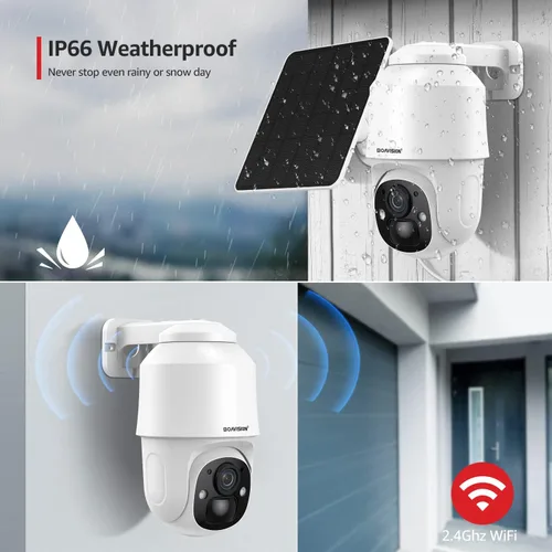 Vista 7 de BOAVISION Cámara de seguridad inalámbrica WiFi al aire libre, cámara con energía solar, inclinación panorámica, visión de 360°, detección humana
