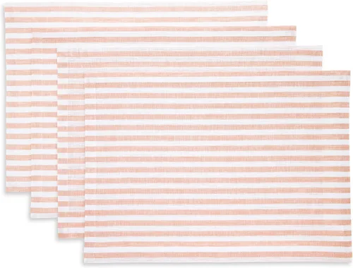 Vista 10 de Solino Home Amalfi - Manteles individuales a rayas, de 14 x 19 pulgadas, juego de 4 unidades, tela natural, lino europeo, 100 % lino puro, hechos a