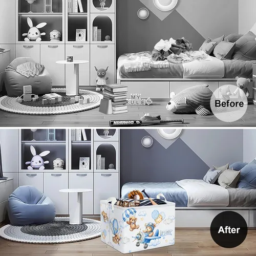 Vista 2 de Clastyle Cesta rectangular plegable de 36 l con asa para almacenamiento de ropa de juguete rectangular con asa para habitación de niños, guardería