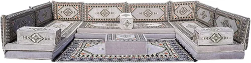 Vista 20 de arabicsofa Asiento de suelo oriental gris - Juego de cojines modulares hechos a mano para sala de estar
