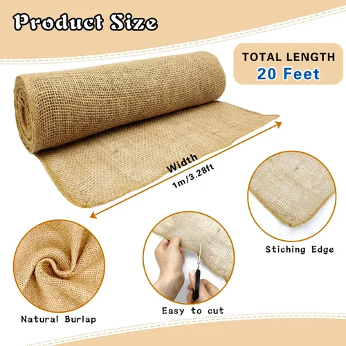 Vista 2 de Envolturas protectoras de árbol de arpillera natural, 40 pulgadas x 20 pies, protector de tronco de árboles, mantas de plantas de heladas