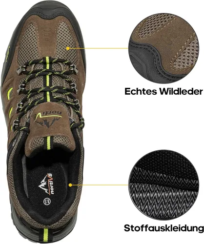 Vista 6 de NORTIV 8 Zapatos de senderismo impermeables para hombre, zapatos de senderismo de cuero para exteriores, senderismo, camping, caminata