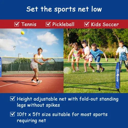 Vista 3 de ZENY Red de tenis de bádminton portátil de 10 pies para fútbol, pickleball, voleibol para niños, altura ajustable de 2.5 pies a 5 pies