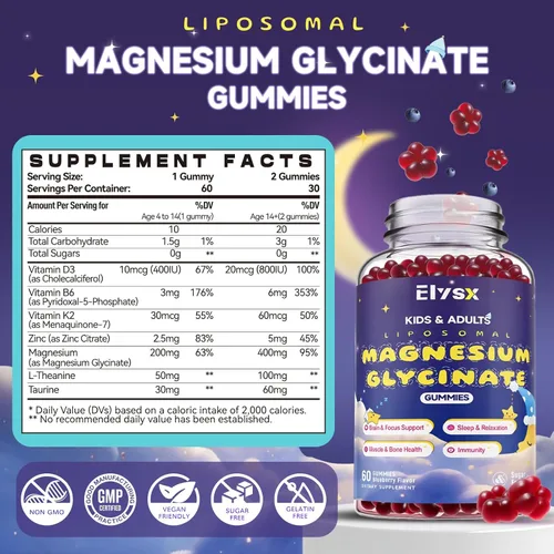 Vista 3 de Multivitamínico metilado para niños, masticable y liposomal, glicinato de magnesio, 400 mg, gomitas, inmune y cerebro, músculo y relajación