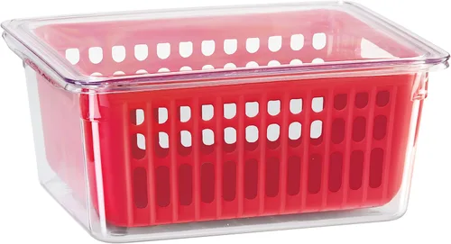Vista 8 de Oggi Contenedor de bayas para nevera, canasta de doble colador, contenedores ideales para refrigerador, incluye inserto de colador de bayas