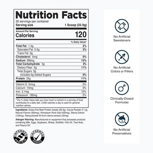 Vista 3 de Transparent Labs Aislado de Proteína de Vacuno Alimentado con Hierba en Polvo – Proteína con Sabor Natural, Libre de Lácteos con 25 g de Proteína
