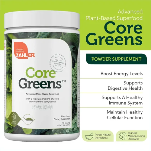 Vista 3 de Zahler Core Greens - Suplementos nutricionales en polvo, superalimento en polvo, mezcla de jugos y batidos súper verdes, ricos en fitonutrientes