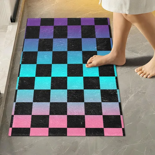 Vista 33 de Tapete de baño a cuadros de tablero de ajedrez, suave, absorbente, lavable, tapete de baño para piso de baño, tapete de baño antideslizante