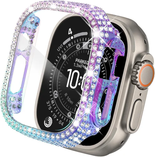 Vista 34 de KADES - Funda protectora completa compatible con iWatch, con protector de pantalla de vidrio templado incorporado, brillante y con diamantes de Negro