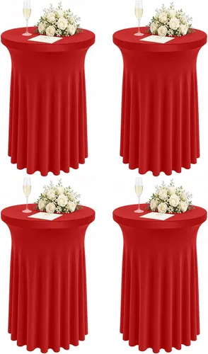 Vista 11 de Paquete de 4 faldas redondas de elastano de 32 x 43 pulgadas para mesa de cóctel con cortinas onduladas, mantel de cóctel elástico, mesas altas Negro