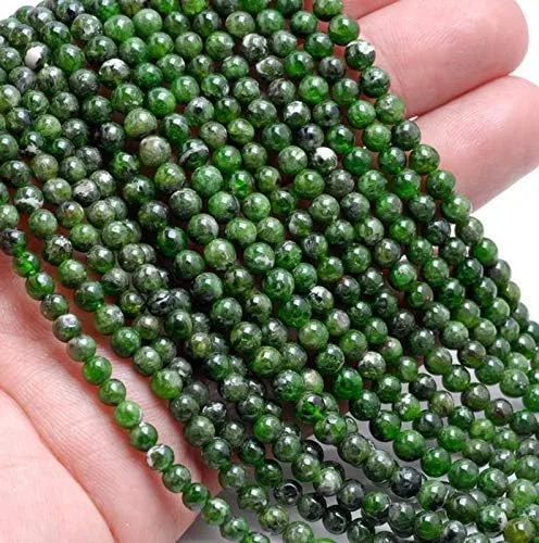 Vista 4 de Cuentas de piedras preciosas de diópsido cromadas naturales AAA de 1 hebra para fabricación de joyas, cuentas redondas de diópsido cromado de 0.31
