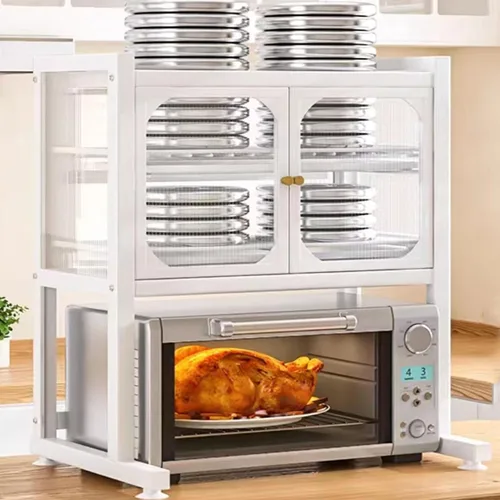 Vista 5 de Estante para horno de microondas para encimera de cocina, soporte para microondas, estante de microondas con gabinete de almacenamiento, adecuado