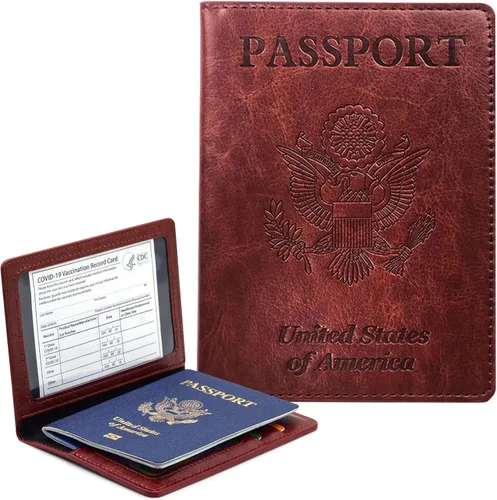 Vista 13 de Funda para pasaporte con bloqueo RFID de piel, tarjetero con ranura para tarjetas, accesorios de viaje, organizador de documentos, protector