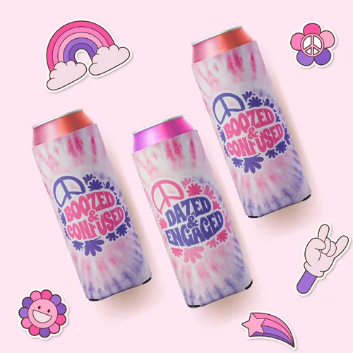 Vista 9 de Aturdido & Comprometido despedida de soltera Coozies Skinny Can Incluye Bride Coozie y Slim Bachelorette Coozies para fiesta de los 70