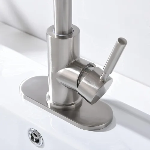 Vista 5 de Grifo de acero inoxidable de arco alto de un solo mango para fregadero de precocina/fregadero de bar/fregadero de baño por Phiestina, con placa