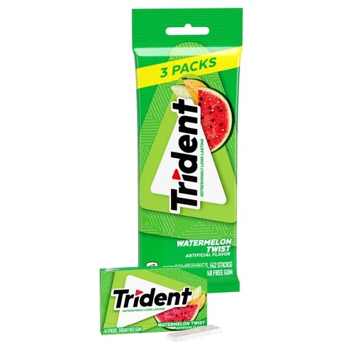 Vista 14 de Trident Goma de mascar de menta verde sin azúcar, 3 paquetes de 14 piezas (42 piezas en total)