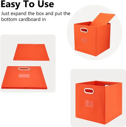 Vista 4 de Juego de 4 contenedores plegables de almacenamiento de tela con asas de metal dobles para organizar ropa, juguetes, toallas de 13 x 13 x 13 pulgadas