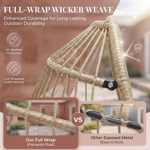 Vista 8 de Nicesoul Silla Colgante de Huevo para Exteriores Sin Soporte, Sillas de Canasta de Huevo Columpio de Mimbre para Patio con Cojín Acolchado, 350