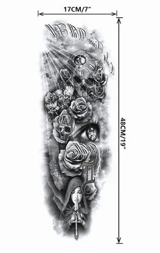 Vista 3 de Pinone Tatuaje temporal de brazo completo para hombre y mujer L19"xW7"(12 hojas)