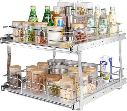 Vista 13 de VEVOR Organizador de Gabinete Extraíble, 7" de Ancho x 21" de Profundidad, Estantes de Despensa Deslizables de Servicio Pesado, Cajones Deslizables