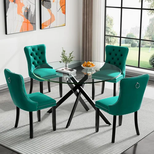 Vista 109 de Juego de mesa de comedor de cristal plateado moderno de 47 pulgadas para 2, juego de mesa de comedor de cocina redonda de 3 piezas con patas