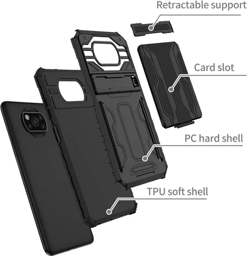 Vista 4 de Funda de teléfono para Xiaomi Poco X3 NFC/Poco X3 Pro/Poco X3 con protector de pantalla, cartera desmontable titular de tarjeta de crédito Soporte