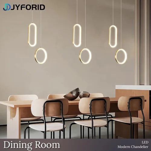 Vista 6 de Lámpara colgante LED moderna dorada mini con control remoto, 2 anillos, 24W, temperatura de color de 3 pasos, intensidad ajustable sin escalones