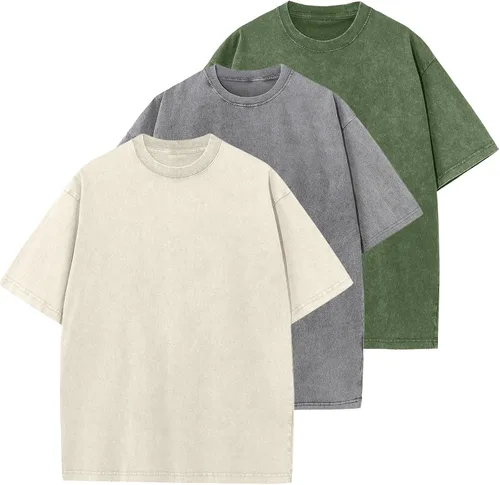Vista 12 de Camisetas de algodón para hombre, de gran tamaño, unisex, de manga corta, casual, holgada, de lavado, unicolor, básicas A-Negro