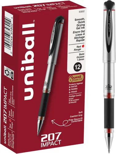 Vista 20 de Uniball Signo - Bolígrafo de gel retráctil, mediano de 0.028 in, tinta azul, barril con detalles azul/metálico, docena (paquete de 12)