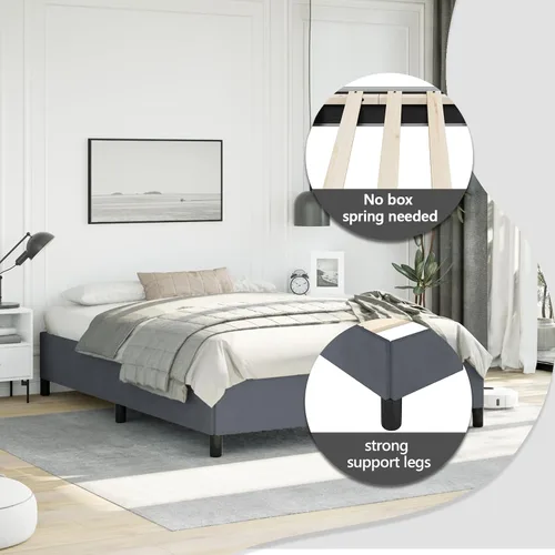 Vista 6 de vidaXL Marco de cama, marco de cama tapizado de plataforma, base de cama doble con soporte de listones de madera para dormitorio, gris oscuro