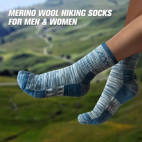 Vista 6 de innotree Paquete de 3 calcetines de senderismo de lana merino para hombres y mujeres, calcetines de senderismo acolchados micro Crew que absorben