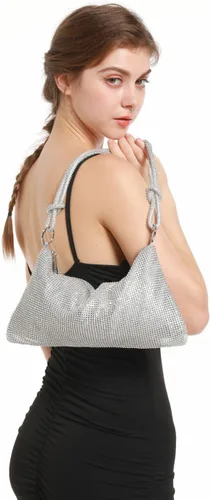 Vista 6 de UMREN Bolsos Hobo con diamantes de imitación para mujer, elegante bolso de noche de cristal brillante para fiesta, club, boda