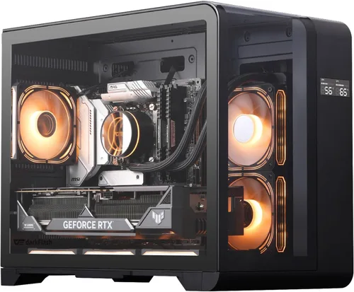 Vista 9 de darkFlash Chasis PC ATX de Torre Media con Pantalla, Tres Lados de Vidrio, Chasis de PC Gaming Dual Curvo de Vista Completa, 4 Ventiladores ARGB PWM