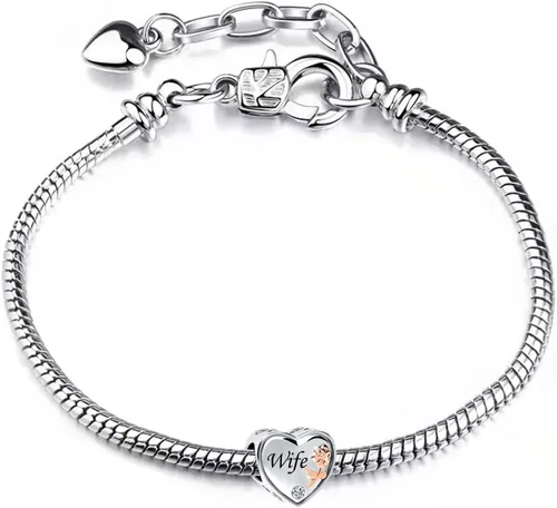 Vista 4 de NARTGO Abalorio de corazón de rosa con texto en inglés "I Love You Mom Wife Auntie Sister Grandma Nana" compatible con pulseras Pandora