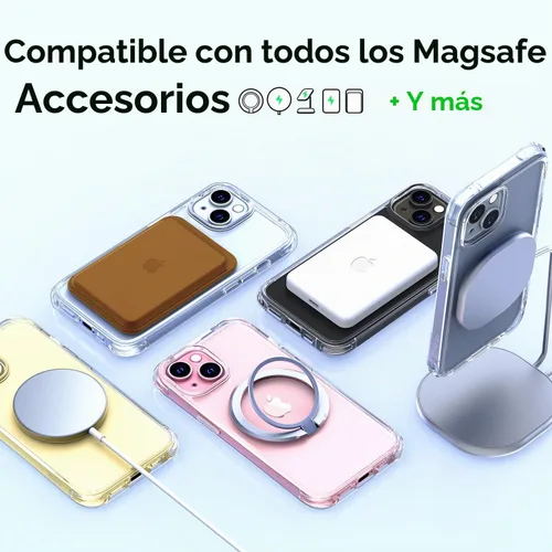 Vista 5 de Mkeke Funda magnética diseñada para iPhone 15 transparente, compatible con Magsafe, [no amarilla] [protección contra caídas de grado militar] fundas