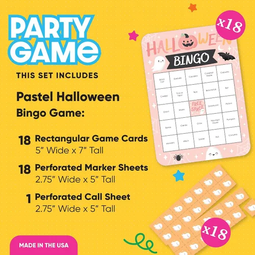Vista 2 de Big Dot of Happiness Pastel Halloween - Tarjetas de bingo y marcadores - Juego de bingo de fiesta de calabaza rosa - Juego de 18
