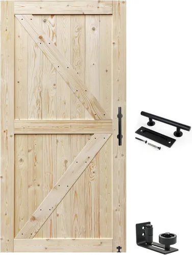 Vista 14 de S&Z TOPHAND® Puerta de granero de 20 x 84 pulgadas, puerta de granero británica sin terminar, estilo moderno, madera maciza, requiere montaje