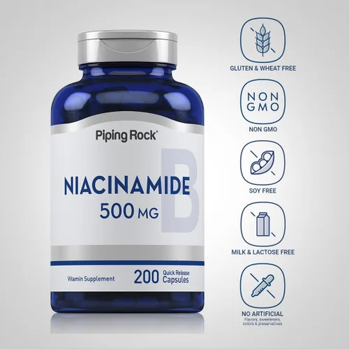 Vista 3 de Piping Rock Niacinamida 500mg 200 Cápsulas Vitamina B3