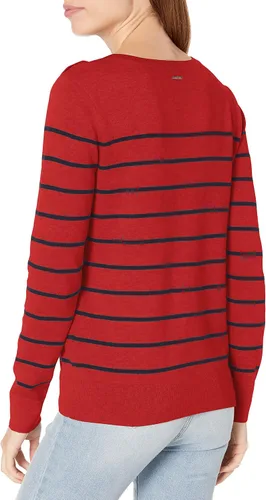 Vista 4 de Nautica Suéter de manga larga para mujer, 100% algodón, a rayas, cuello redondo