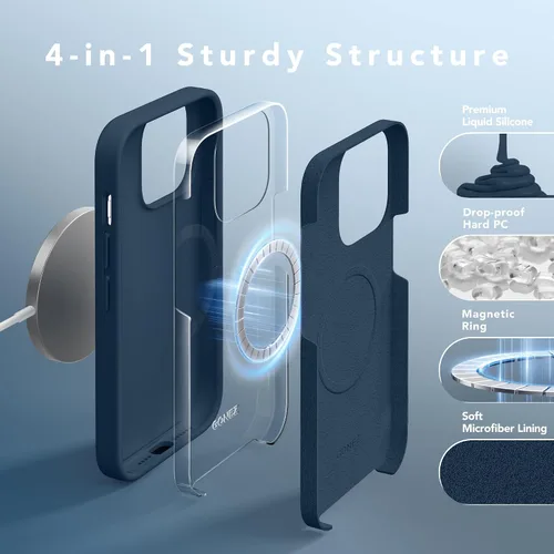 Vista 4 de GONEZ Funda de silicona para iPhone 14 Pro Max, compatible con MagSafe, con protector de pantalla + protector de lente de cámara, silicona líquida a
