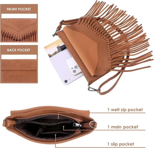 Vista 4 de HDE - Bolso de piel sintética para mujer, diseño de flecos