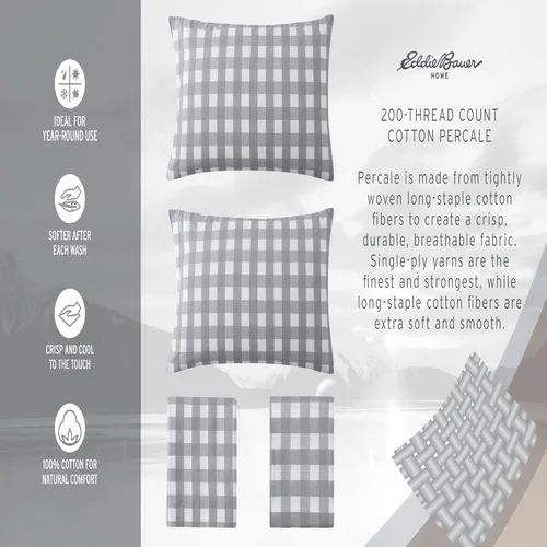 Vista 5 de Eddie Bauer - Juego de sábanas individuales, sábanas de percal de algodón, frescas y frescas, ideales para dormitorio