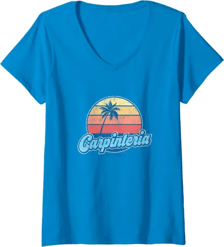 Vista 5 de Womens Vintage Carpinteria California CA Classic 70s Retro Surfer V-Neck T-Shirt